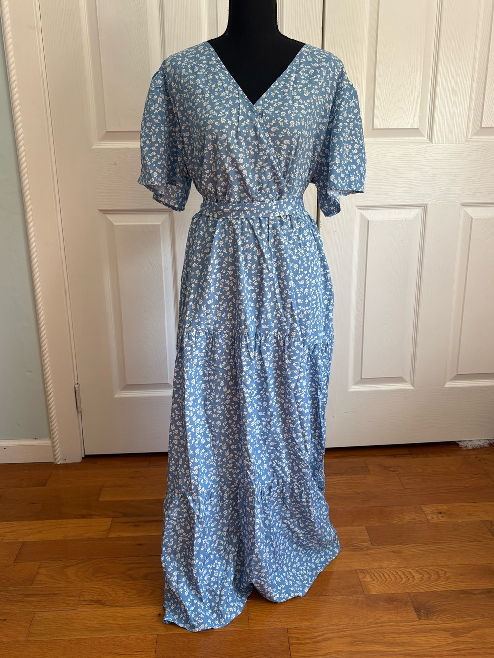 NWT Light Blue Floral V-Neck Maxi Dress